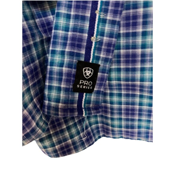 Men's Ariat Pro Series Stretch Classic Fit LS Buttonup Shirt Blue Plaid Size L - Picture 4 of 9